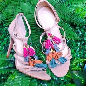 Maiden Lane Suede Leather Stilleto Tassel Heels Size 8